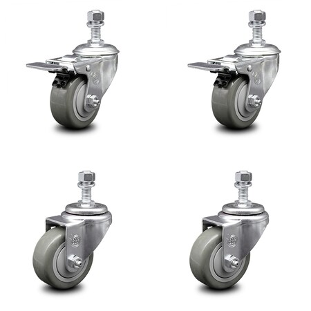 Service Caster 3.5 Inch Gray Polyurethane Swivel 1/2 Inch Stem Caster Total Lock Brake SCC, 2PK SCC-TSTTL20S3514-PPUB-121315-2-S-2